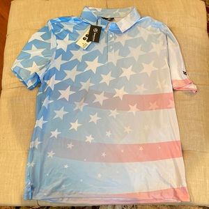 Golf Polo Moisture Wicking Stars and Stripes Patriotic USA Flag XXL New American